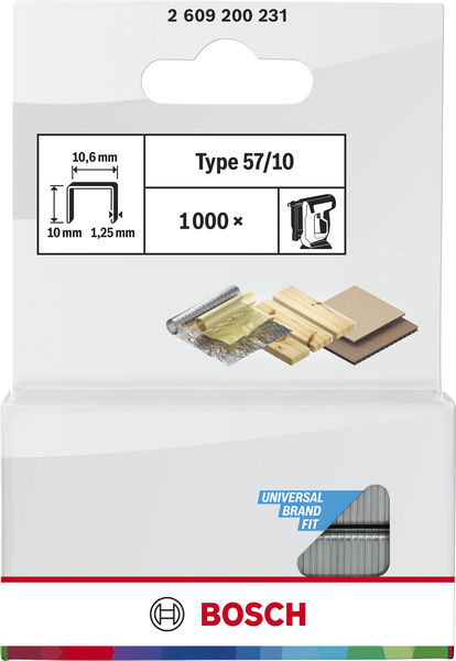 BOSCH Flachdrahtklammer Typ 57, 10,6 x 1,25 x 10 mm, 1000er-Pack BOSCH Flachdrahtklammer Typ 57, 10,6 x 1,25 x 10 mm, 1000er-Pack