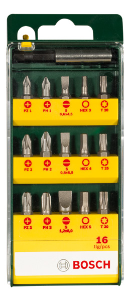 BOSCH 16-teiliges Schrauberbit-Set mit magnetischen Universalhalter BOSCH 16-teiliges Schrauberbit-Set mit magnetischen Universalhalter
