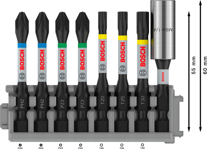 BOSCH PRO Impact Set mit Standard-Bithalter und Pick and Click-Index, 8-tlg.