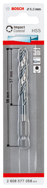 BOSCH HSS Spiralbohrer mit Sechskantschaft 6,0 mm