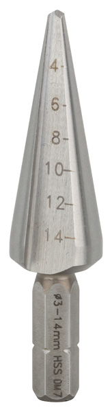 BOSCH Blechschälbohrer HSS, Sechskantschaft, 3 - 14 mm, 60 mm, 1/4-Zoll