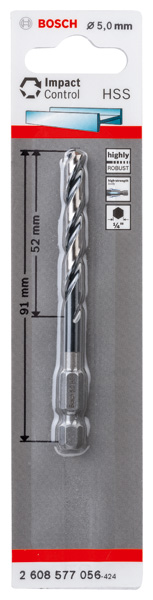 BOSCH HSS Spiralbohrer mit Sechskantschaft 5,0 mm