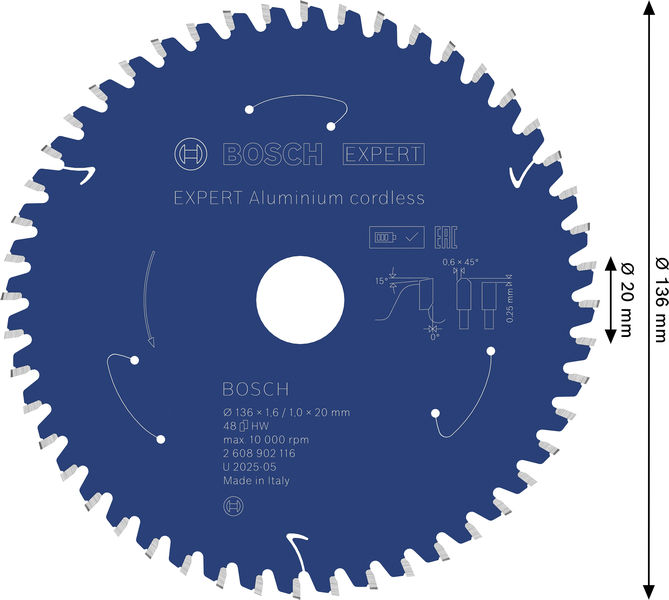 BOSCH EXPERT Aluminium Kreissägeblatt, 136x20 mm, Z48