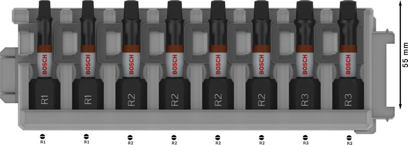 BOSCH PRO R Impact Bit Set, 2 x R1, 4 x R2, 2 x R3, 55 mm, 8-tlg