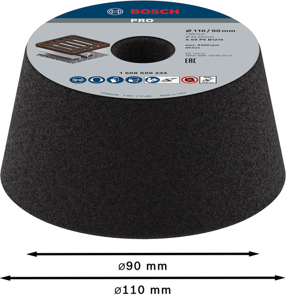 BOSCH PRO Metal Konischer Schleiftopf, 90 x 110 x 55 mm, K60