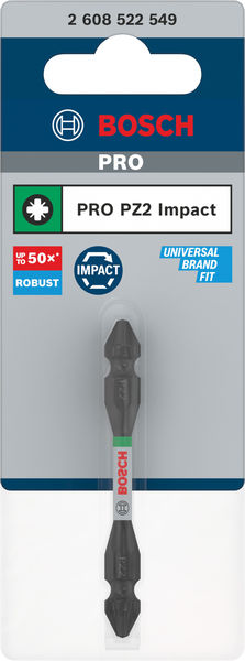 BOSCH PRO Impact Schrauberbit mit Doppelklingen u. Pick and Click-Einsätzen, PZ2, 65mm BOSCH PRO Impact Schrauberbit mit Doppelklingen u. Pick and Click-Einsätzen, PZ2, 65mm