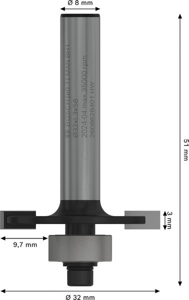 BOSCH PRO Nutfräser, L 3", Schaft 3 mm