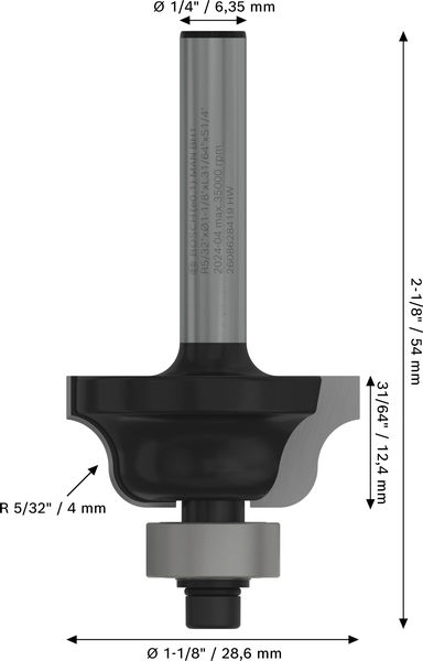 BOSCH PRO Profilfräser klassisch, R 1/32", Schaft 1/4"
