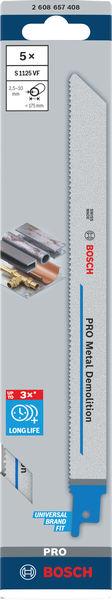 BOSCH PRO Metal Demolition S1125VF Säbelsägeblatt, 1,25 x 19 x 225 mm, 5-tlg. BOSCH PRO Metal Demolition S1125VF Säbelsägeblatt, 1,25 x 19 x 225 mm, 5-tlg.