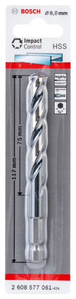 BOSCH HSS-Hex-Schaft Spiralbohrer 8,0 mm
