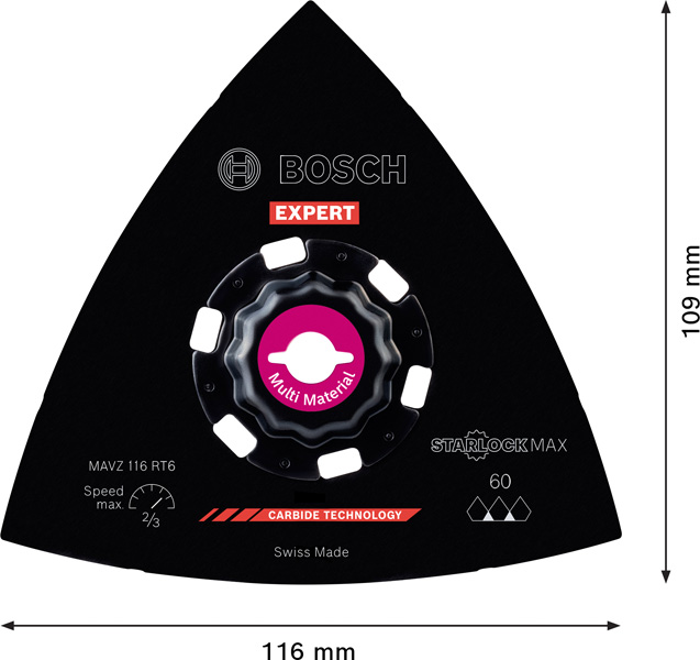 BOSCH EXPERT Sanding Plate MAVZ 116 RT6 Blatt für Multifunktionswerkzeuge, 116 mm BOSCH EXPERT Sanding Plate MAVZ 116 RT6 Blatt für Multifunktionswerkzeuge, 116 mm