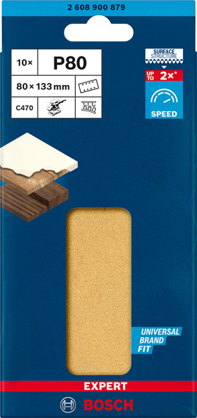 BOSCH EXPERT C470 Schleifblatt, 80x133mm, K80, 8 Löcher, 10-tlg.