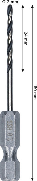 BOSCH Metal HSS Spiralbohrer, 2 x 24 x 60 mm, HEX 1/4“ Schaft