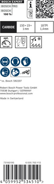BOSCH EXPERT S922EHM Thin Tough Metal Säbelsägeblatt, 3-tlg.