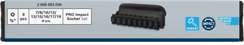 BOSCH PRO Impact Steckschlüsselsatz Set, 3/8", Standard, 9-tlg.