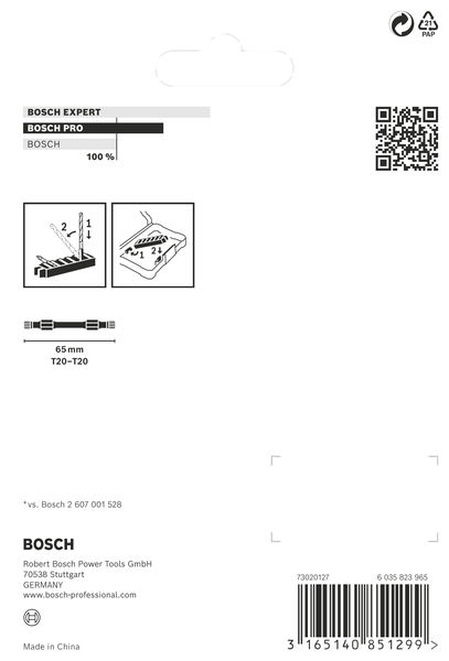 BOSCH PRO Impact Schrauberbit mit Doppelklingen und Pick and Click, T20, 65 mm, 8-tlg.