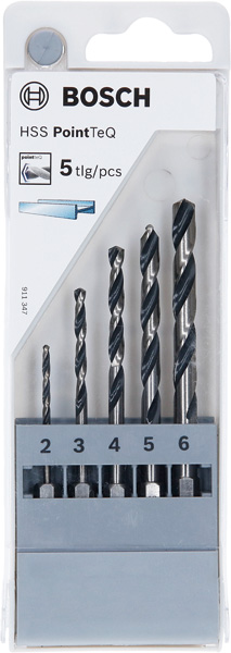 BOSCH HSS PointTeQ Sechskantbohrer-Set, 5-tlg., 2-6 mm BOSCH HSS PointTeQ Sechskantbohrer-Set, 5-tlg., 2-6 mm