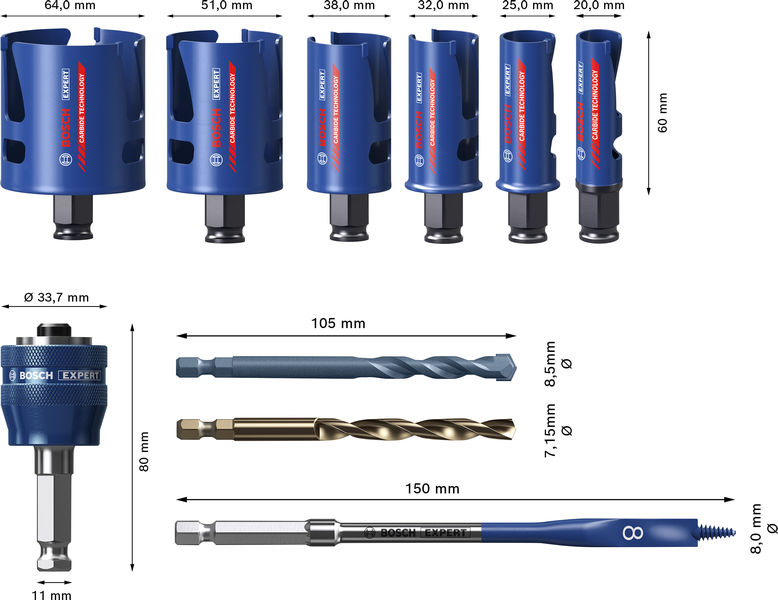 BOSCH EXPERT Construction Material Power Change Plus-Lochsägen-Set, 10-tlg.
