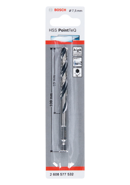 BOSCH HSS PointTeQ Sechskantbohrer 7,5 mm BOSCH HSS PointTeQ Sechskantbohrer 7,5 mm