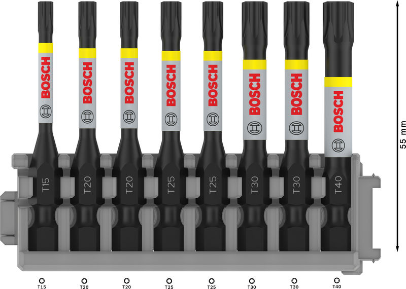 BOSCH PRO Torx Impact Bit Set, T15; T20(x2); T25(x2); T30(x2); T40, 55 mm, 8-tlg.