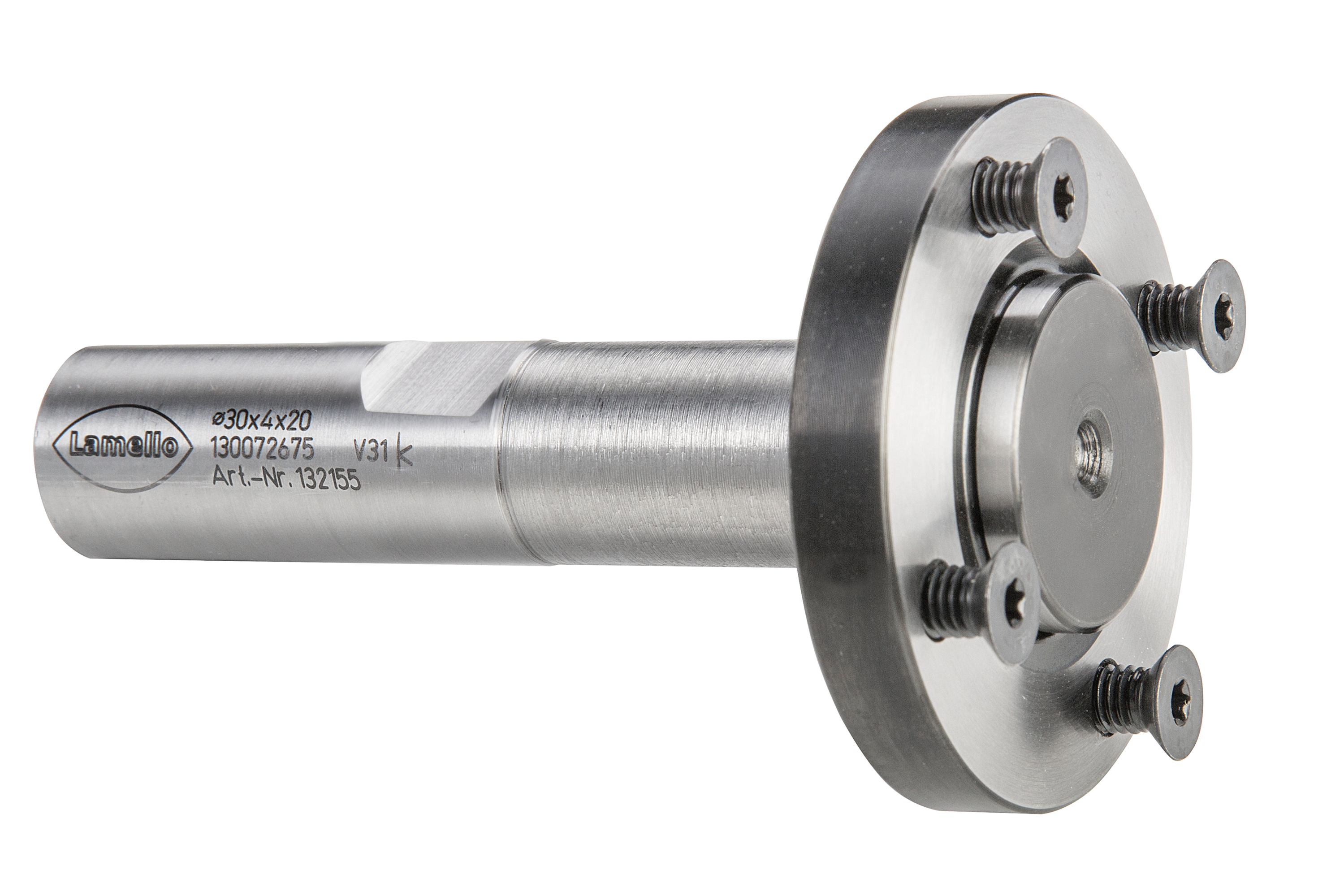 LAMELLO Fräsdorn CNC für P-System Nutfräser, Spannfläche 2, Ø30 mm, Schaft Ø20x50 mm, L 85 mm, NL 4xM4xØ48 mm