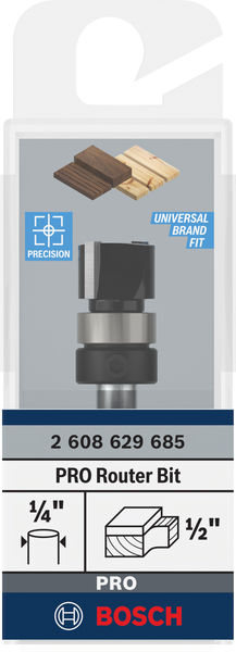 BOSCH PRO Bündigfräser, obenliegendes Führungskugellager, Ø 1/2" x L 3/8", Schaft 1/4" BOSCH PRO Bündigfräser, obenliegendes Führungskugellager, Ø 1/2" x L 3/8", Schaft 1/4"