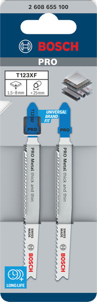 BOSCH PRO Metal thick and thin T123XF Stichsägeblatt, 100 mm, 2-tlg. BOSCH PRO Metal thick and thin T123XF Stichsägeblatt, 100 mm, 2-tlg.