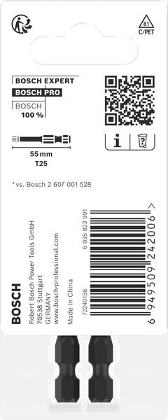 BOSCH PRO Torx Impact Bit, T25, 55 mm, 2-tlg.