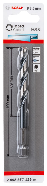 BOSCH HSS Spiralbohrer mit Sechskantschaft 7,5 mm
