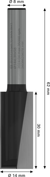BOSCH PRO Nutfräser, zweischneidig, Ø 14 x L 30, Schaft 8 mm BOSCH PRO Nutfräser, zweischneidig, Ø 14 x L 30, Schaft 8 mm