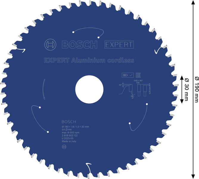 BOSCH EXPERT Aluminium Kreissägeblatt, 190x30 mm, Z54 BOSCH EXPERT Aluminium Kreissägeblatt, 190x30 mm, Z54