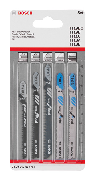 BOSCH 5-tlg. Stichsägeblatt-Set Basic for Wood and Metal Basic, T-Schaft BOSCH 5-tlg. Stichsägeblatt-Set Basic for Wood and Metal Basic, T-Schaft
