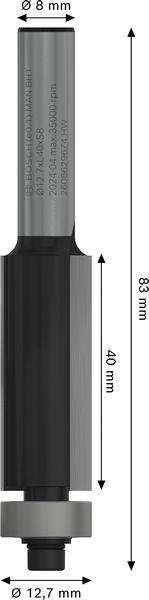 BOSCH PRO Bündigfräser mit untenliegendem Führungskugellager, Ø12,7 xL40, Schaft 8 mm