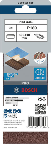 BOSCH PRO X440 Schleifband, 65 x 410 mm, G180, 3-tlg.