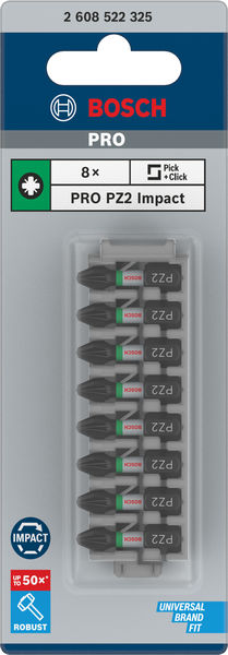 BOSCH PRO Pozidriv Impact Bit, PZ2, 25 mm, 8-tlg.