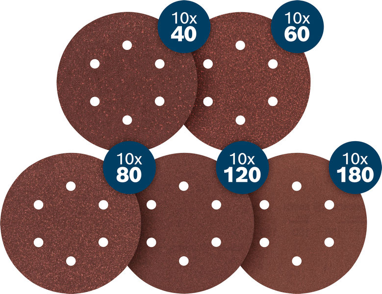 BOSCH EXPERT C430 Schleifpapier-Set, K40/60/80/120/180, 150mm, 50-tlg., Starter Pack