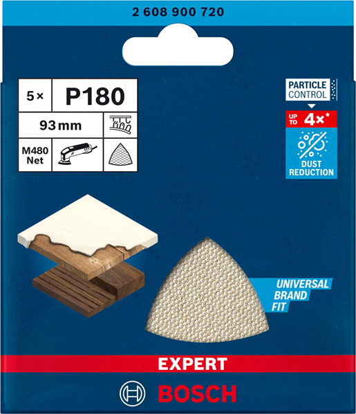 BOSCH EXPERT M480 Schleifnetz für Deltaschleifer, 93 mm, K 180, 5-tlg.