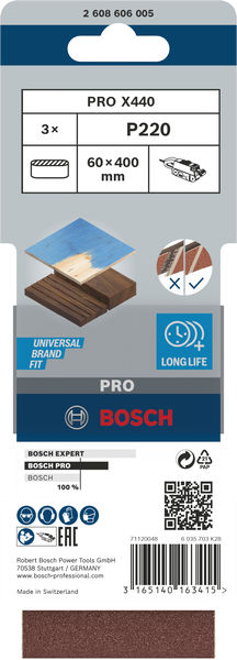 BOSCH PRO X440 Schleifband, 60 x 400 mm, G240, 3-tlg.