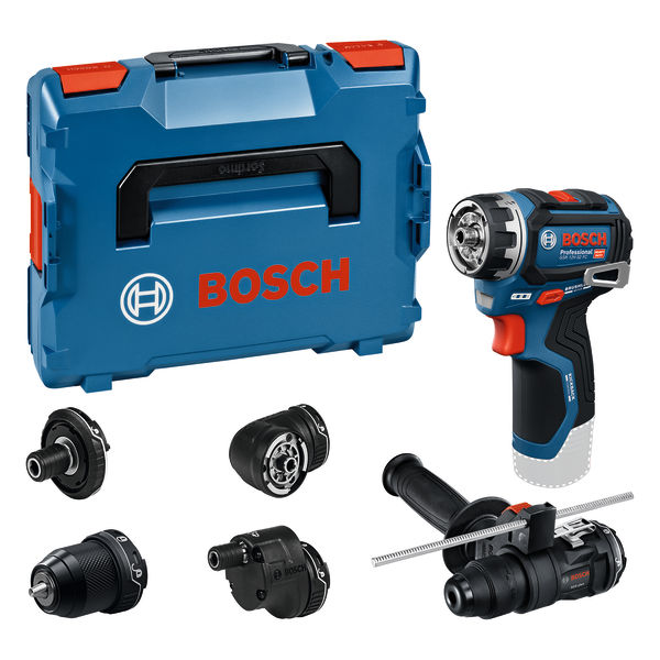 BOSCH Akku-Bohrschrauber GSR 12V-32 FC, div. Aufsätze, Zusatzhandgriff, Tiefenanschlag, L-BOXX