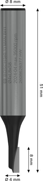 BOSCH PRO Nutfräser, einschneidig, Ø 4 x L 8, Schaft 8 mm