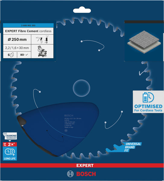 BOSCH EXPERT Fiber Cement Kreissägeblatt, 250x2,2x30 mm, Z6