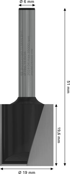 BOSCH PRO Nutfräser, zweischneidig, Ø 19 x L 19,6, Schaft 6 mm BOSCH PRO Nutfräser, zweischneidig, Ø 19 x L 19,6, Schaft 6 mm
