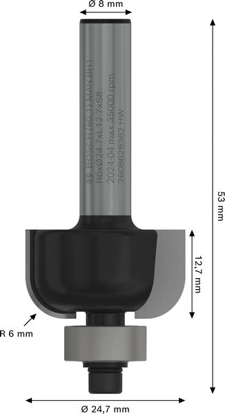 BOSCH PRO Hohlkehlfräser, R 6, Schaft 8 mm BOSCH PRO Hohlkehlfräser, R 6, Schaft 8 mm