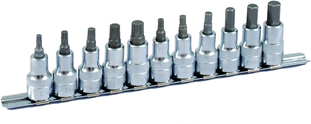 PROJAHN 1/2" Bit Stecknuss Satz auf Schiene 11tlg 6kant+VZ, 60mm PROJAHN 1/2" Bit Stecknuss Satz auf Schiene 11tlg 6kant+VZ, 60mm