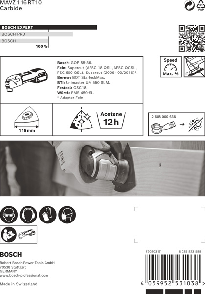BOSCH EXPERT Sanding Plate MAVZ 116 RT10 Blatt für Multifunktionswerkzeuge, 116 mm