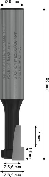 BOSCH PRO T-Nutfräser, Ø 8,5 x Ø 5,6, Schaft 8 mm