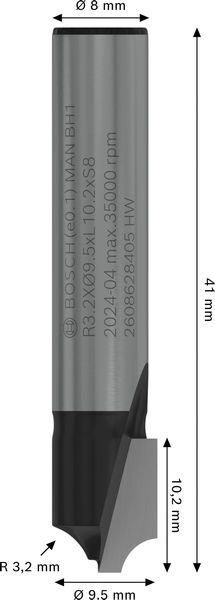 BOSCH PRO Viertelstabfräser, Ø 3,2 x Ø 9,5, Schaft 8 mm