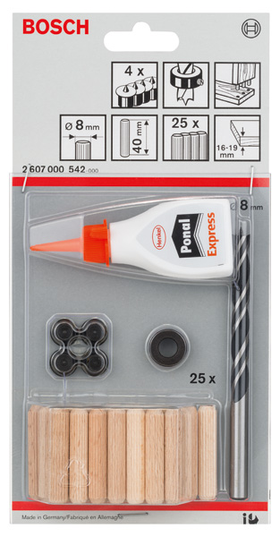 BOSCH 32-tlg. Holzdübel-Set, 8 mm BOSCH 32-tlg. Holzdübel-Set, 8 mm