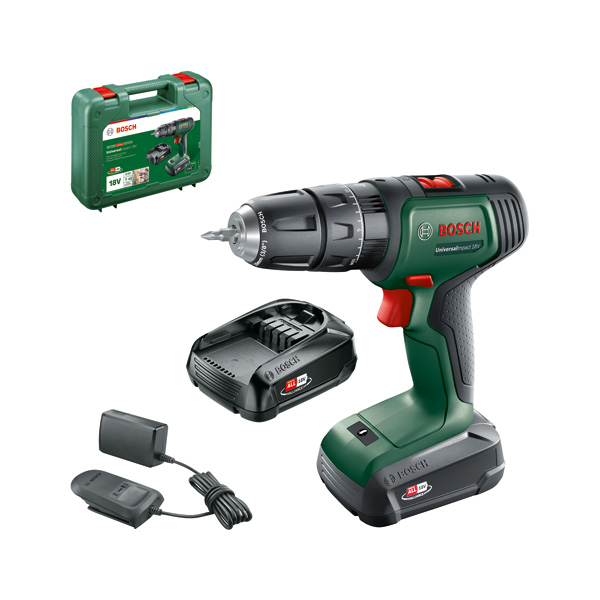 BOSCH Akku-Bohrschrauber UniversalImpact 18V, 2 x Akku PBA 18V 1.5Ah, Tragekoffer