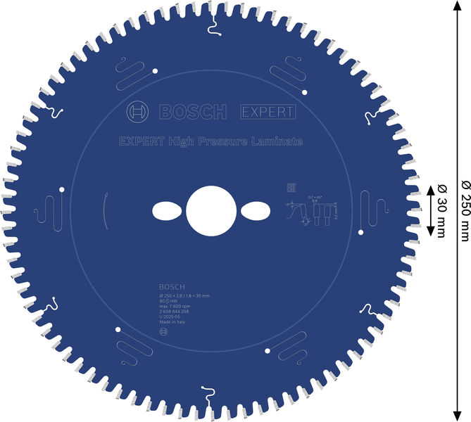 BOSCH EXPERT High Pressure Laminate Kreissägeblatt, 250x2,8/1,8x30 mm, Z80 BOSCH EXPERT High Pressure Laminate Kreissägeblatt, 250x2,8/1,8x30 mm, Z80